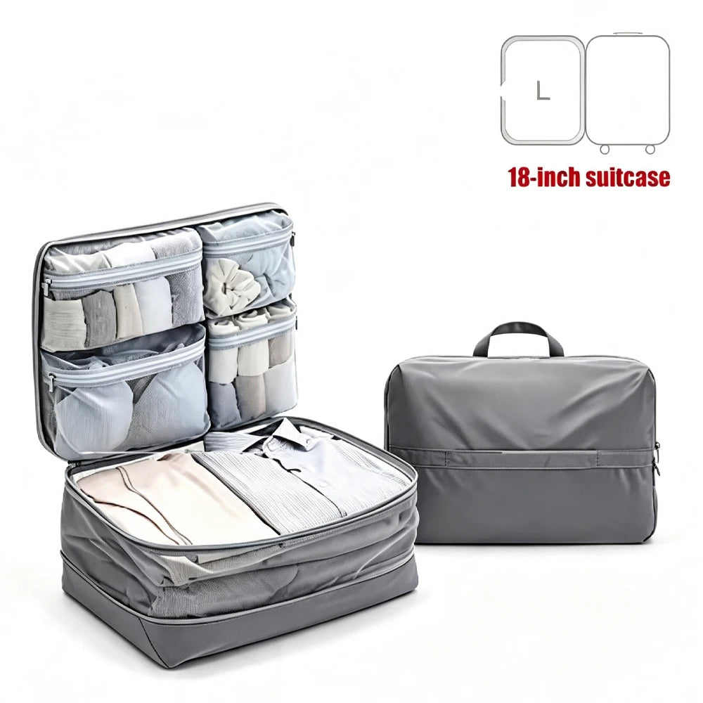 Compression Packing Cubes 5-in-1 Travel Luggage Organizer Bag Portable Multi Compartment Clothes Storage Suitcase Accessories