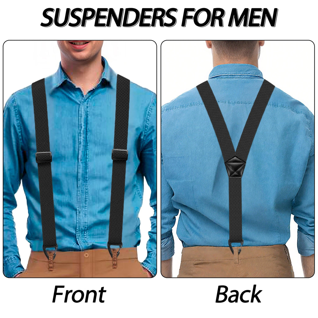 Heavy Duty Suspenders for Men Work Biker Outdoor 3.8cm Wide X-Back with 4 Snap Hook Adjustable Elastic Trouser Braces Strap Belt