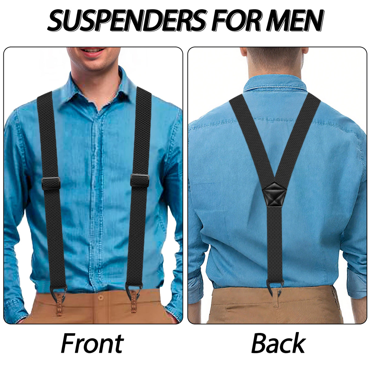 Heavy Duty Suspenders for Men Work Biker Outdoor 3.8cm Wide X-Back with 4 Snap Hook Adjustable Elastic Trouser Braces Strap Belt