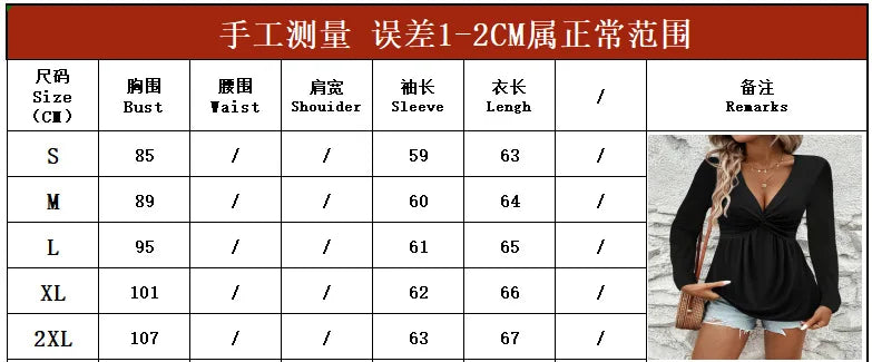 2025 New Women'S Long Sleeve T Shirts Fall Casual Tops Trendy Kink Solid Colors Blouses Autumn Pullover Clothes Camiseta Mujer