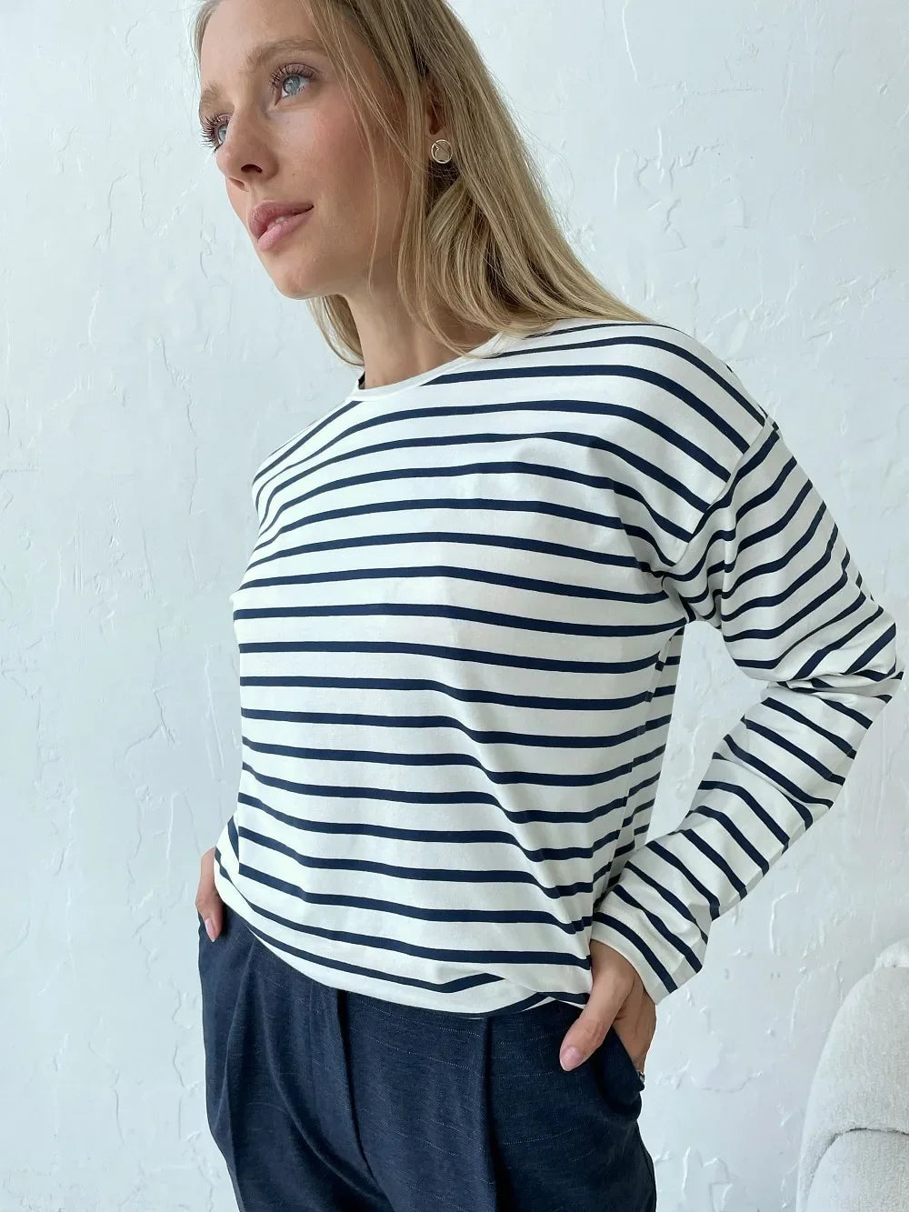 Wolfeel 2025 Summer Long Sleeve Striped T-Shirts Women Basic Casual Tops Female Cozy Loose Cotton Tees Harajuku T Shirt New