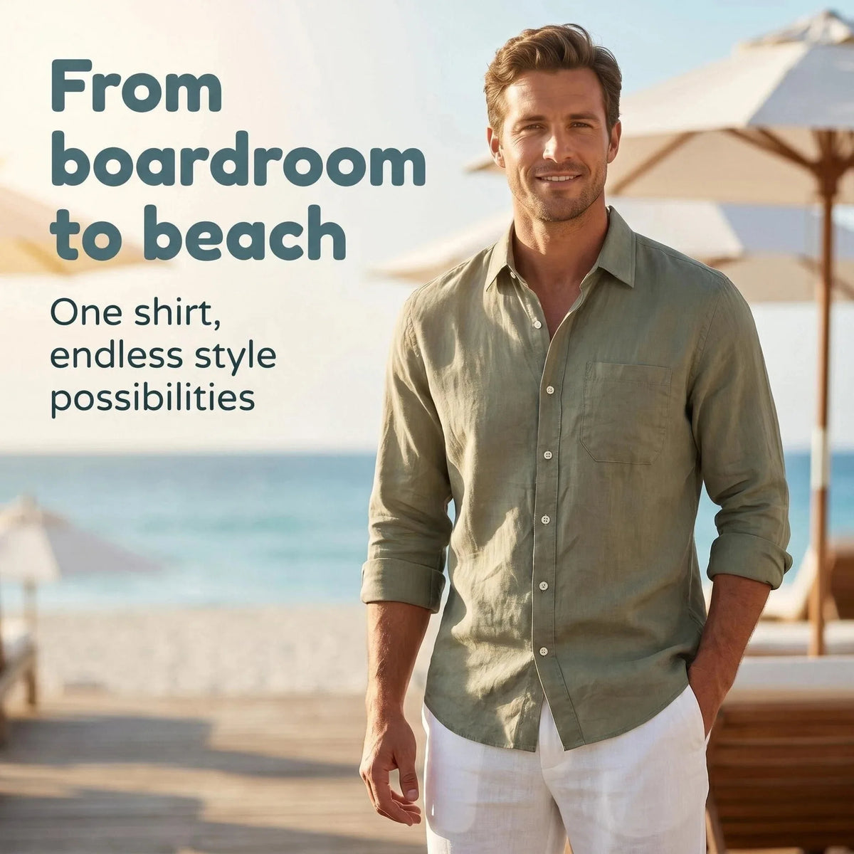 Casual Men's Loose Linen Lapel Pocket Button Casual Vacation Solid Color Long Sleeve Shirt Men's