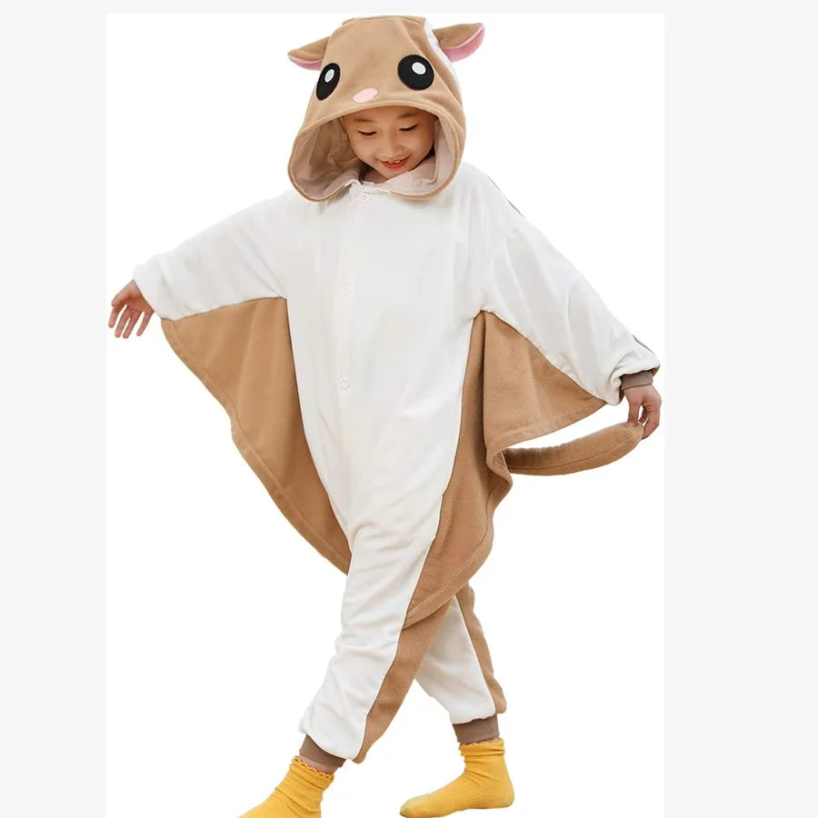 Kids Squirrel Onesie Animal Kigurumi Child Cosplay Costume Halloween Pajamas Christmas Gift Bat Pyjamas One-Piece Bodysuit