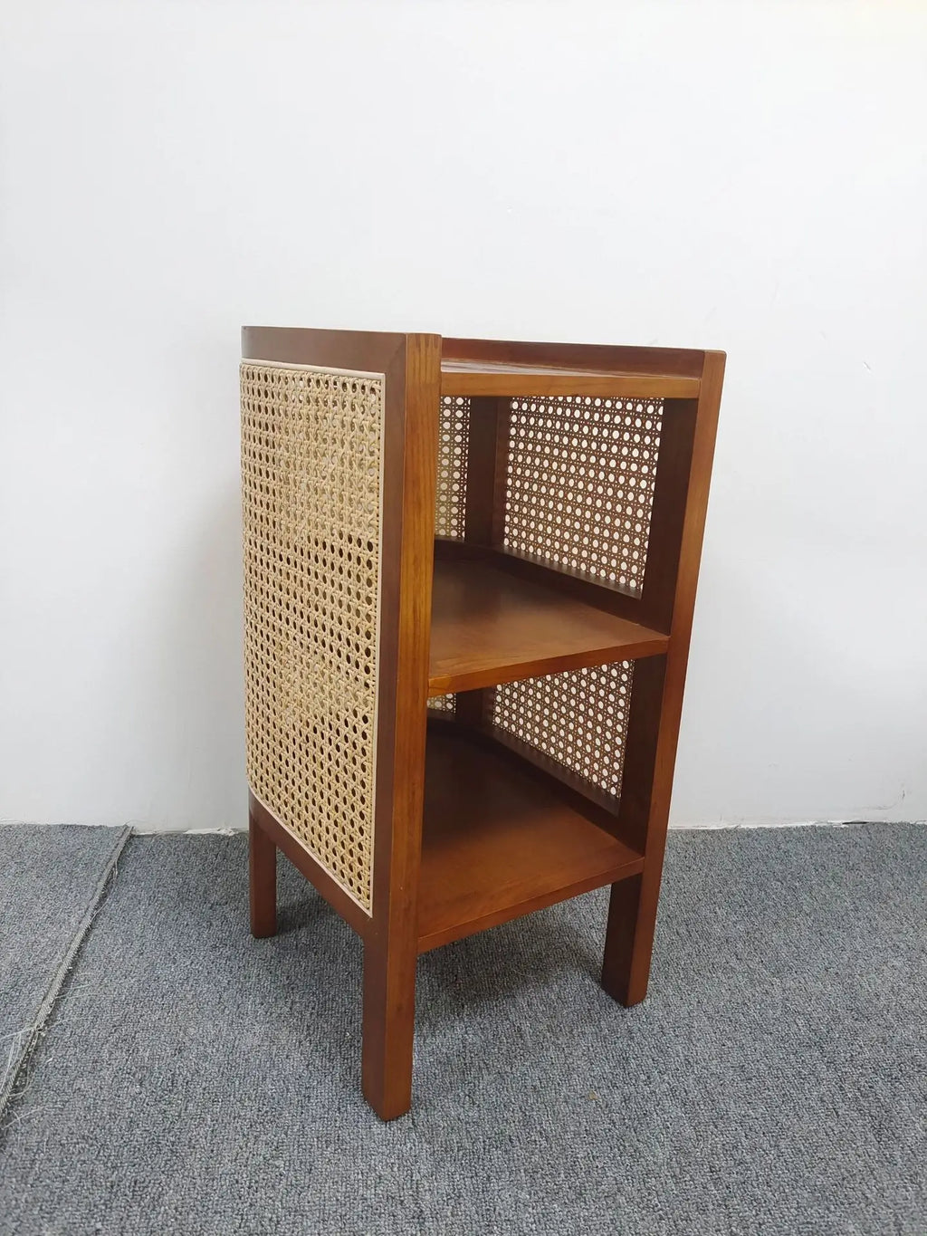 JOYLIVE Modern Minimalist Style Creative Home Homestay Hotel Bedroom Solid Wood Rattan Bedside Table Edge Cabinet Drop-shipping