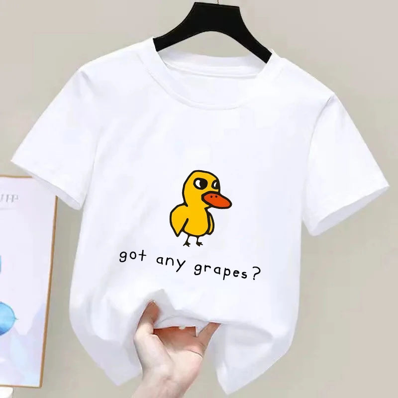 The Duck Song Got Any Grapes Printed Kids T-Shirt Summer Children's Pure Cotton Short-sleeved Casual Tops Boys and Girls Gifts