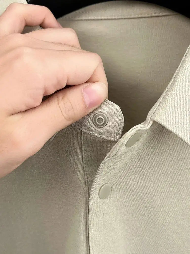 Men's Polo Shirt Short Sleeves Casual Patchwork Mesh Breathable Lightweight Button T-shirt Thin Solid Business Sporty T Shirt