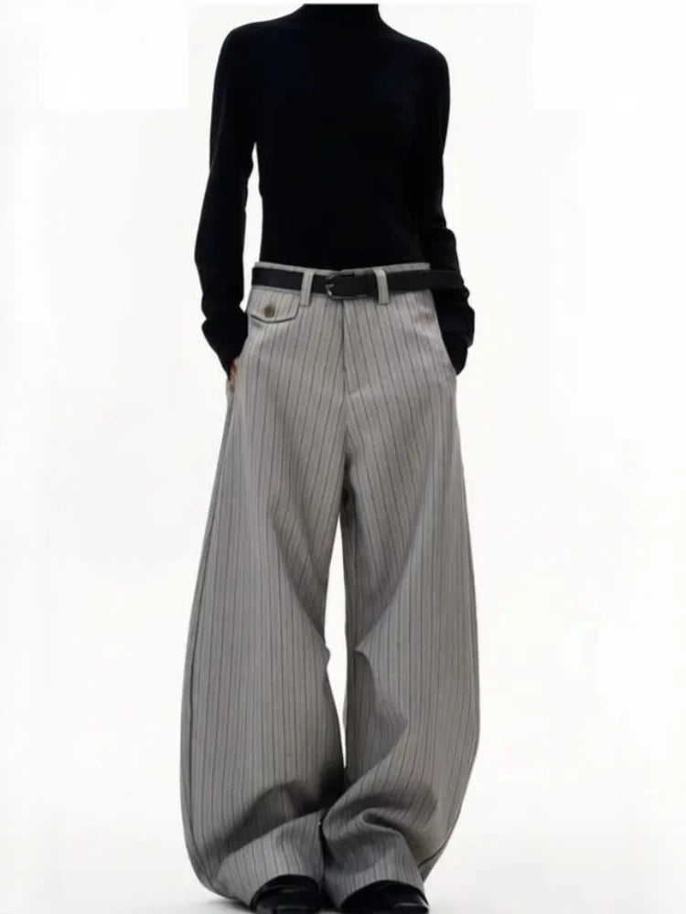 Old Money Striped Suit Pants Men Vintage Baggy Sweatpants Y2k Wide leg Casual Curved Loose Trousers Fashion Work wear