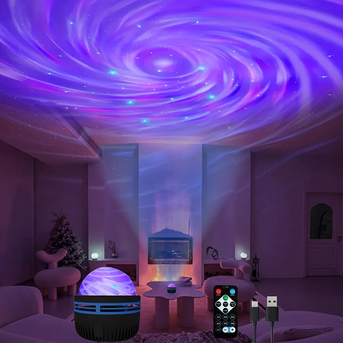 Aurora Starry Sky Projector LED Stage Light with Remote Galaxy Star Projector 7 Lighting Effects for Wedding Party Decoration