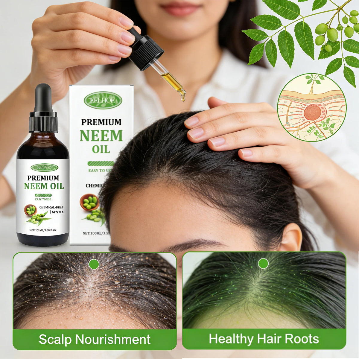 Premium Neem Oil Activating Hair Follicles Stimulate Hair Growth Deeply Moisturizing Skin Nourish Nail Surface Neem Massage Oil