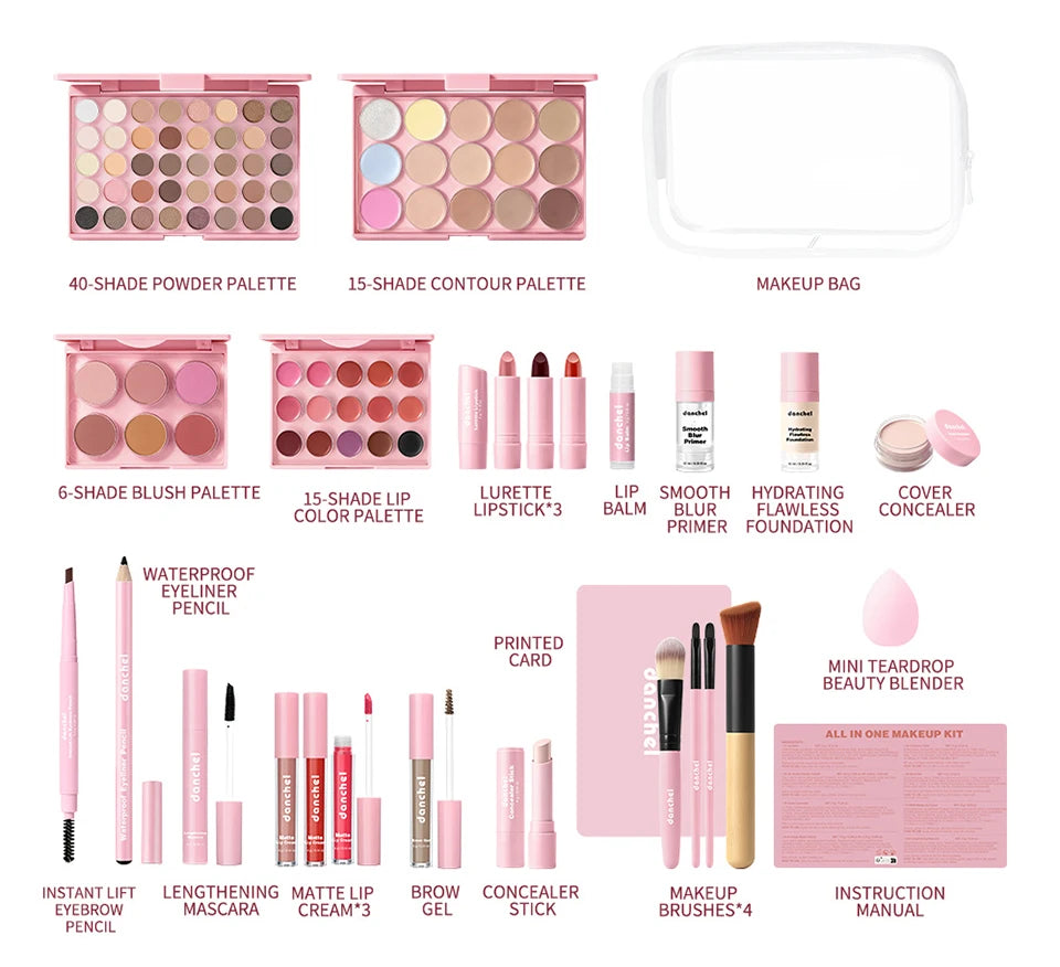 All in One Makeup Kit Full Makeup Kit Gift for Women Teen Girl Eyeshadow Blush Foundation Primer Brush Lipstick Lipgloss Cosmeti