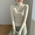 Turtleneck Elastic T-shirts for Women Y2k Clothes Long Sleeve White Tops Autumn Winter Casual Solid Color Slim Women T-shirt New