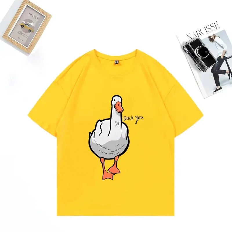 Children's Fun Duck You Pattern Printed 100% Cotton Short-sleeved T-shirt Hip-hop Streetwear Top Parent Child Wear  Cotton Top