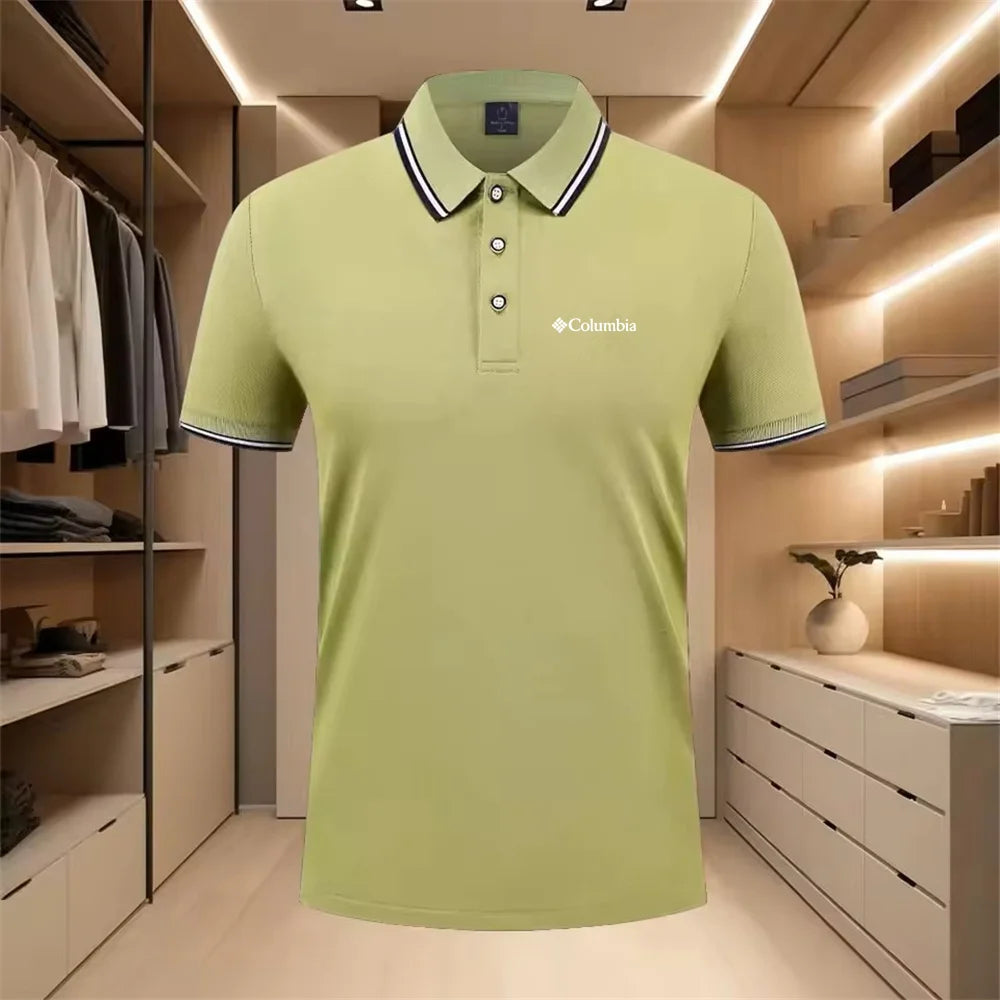 Men'S Casual Short Sleeve Polo Shirt with Print Striped Color Block Design Sporty Style Collared Golf Shirt for Summer
