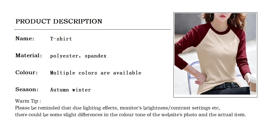Long Sleeve T-shirt Womens Y2k Clothes Autumn Winter Harajuku Casual Tops Solid Color Stitching Elegant T-shirts for Women 2025