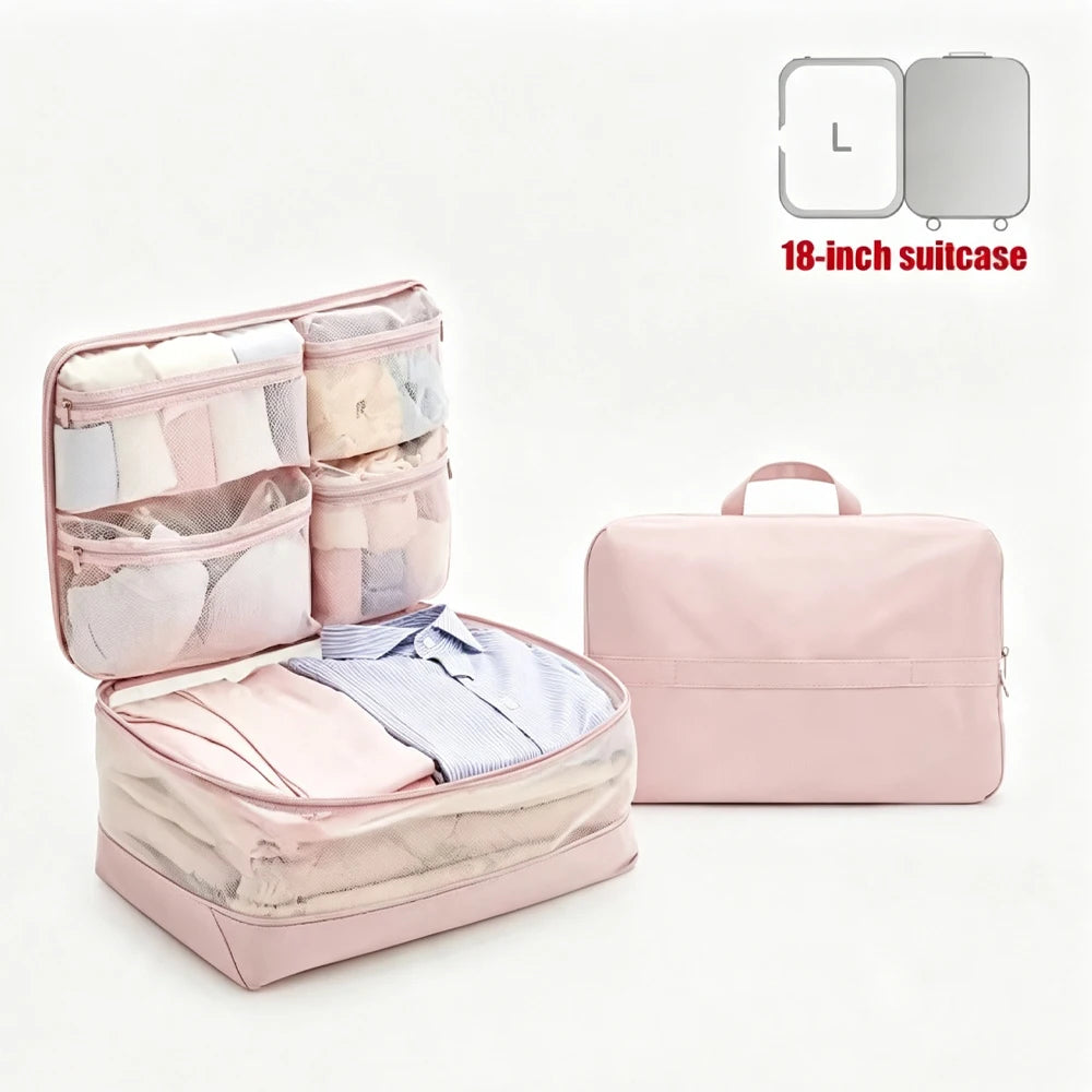 Compression Packing Cubes 5-in-1 Travel Luggage Organizer Bag Portable Multi Compartment Clothes Storage Suitcase Accessories