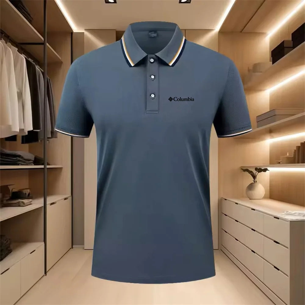 Men'S Casual Short Sleeve Polo Shirt with Print Striped Color Block Design Sporty Style Collared Golf Shirt for Summer