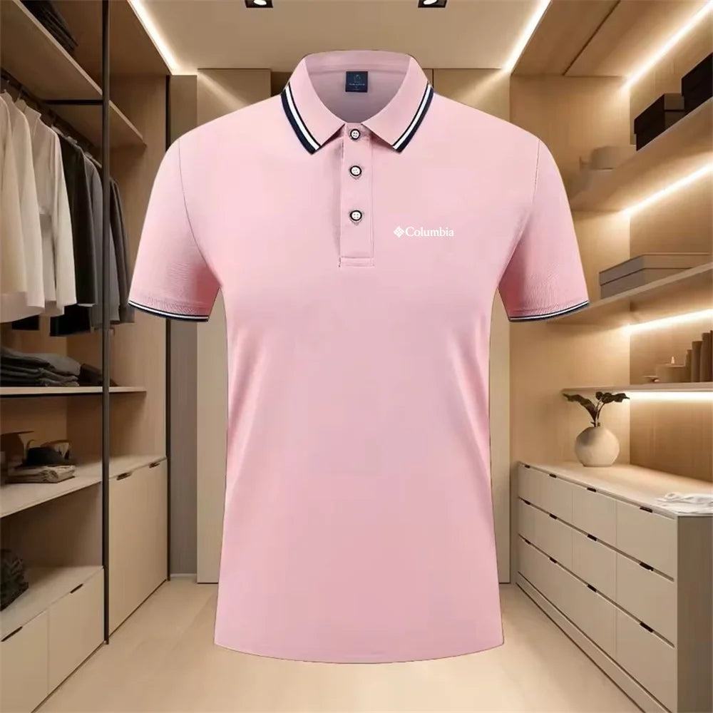 Men'S Casual Short Sleeve Polo Shirt with Print Striped Color Block Design Sporty Style Collared Golf Shirt for Summer