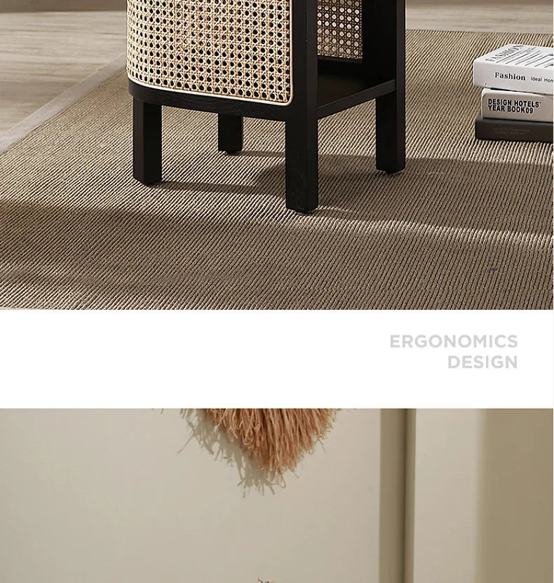 JOYLIVE Modern Minimalist Style Creative Home Homestay Hotel Bedroom Solid Wood Rattan Bedside Table Edge Cabinet Drop-shipping