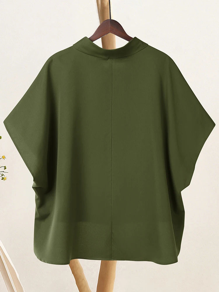 Fashion Half Sleeve Solid Blouse 2025 ZANZEA Stylish Women Tops Chic Pile Collar Office Shirt Summer Female Loose OL Work Blusas