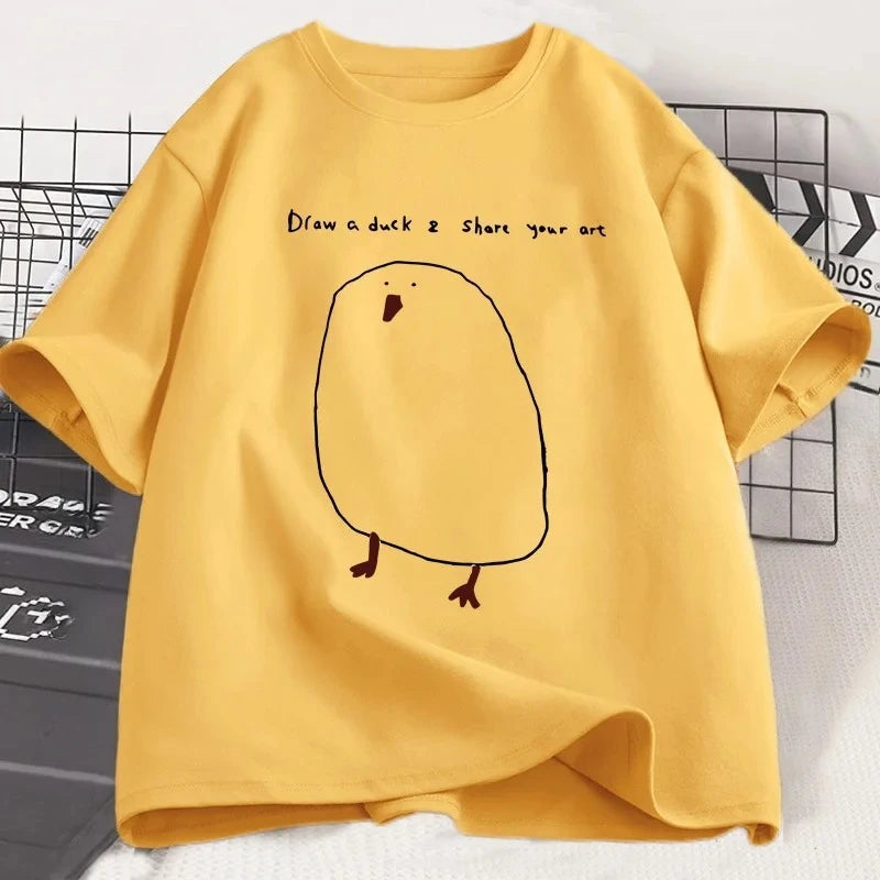 Funny Draw Duck T Shirt Women Casual Funny Printed T-shirt Summer Short Sleeve Cool Round Neck Women Clothes Tshirt Graphic Y2K