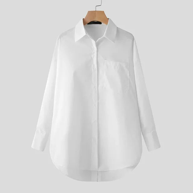 2025 Summer Fashion Women Shirts White Tunics Blouse Long Sleeve Top Casual Solid Button Loose Tops