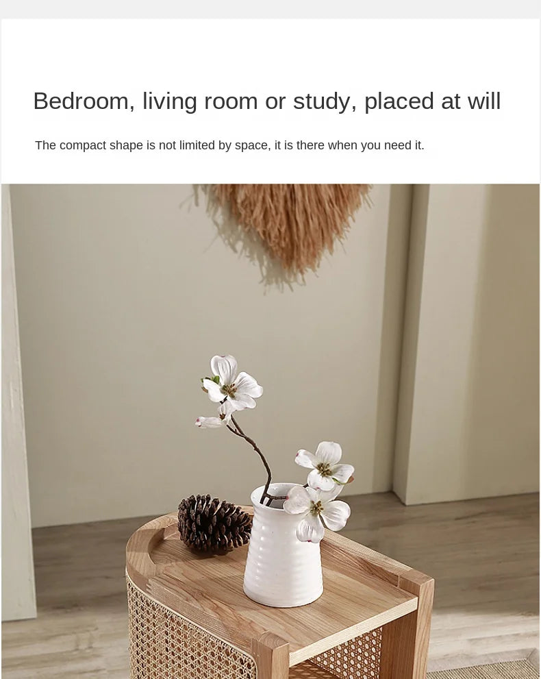 JOYLIVE Modern Minimalist Style Creative Home Homestay Hotel Bedroom Solid Wood Rattan Bedside Table Edge Cabinet Drop-shipping