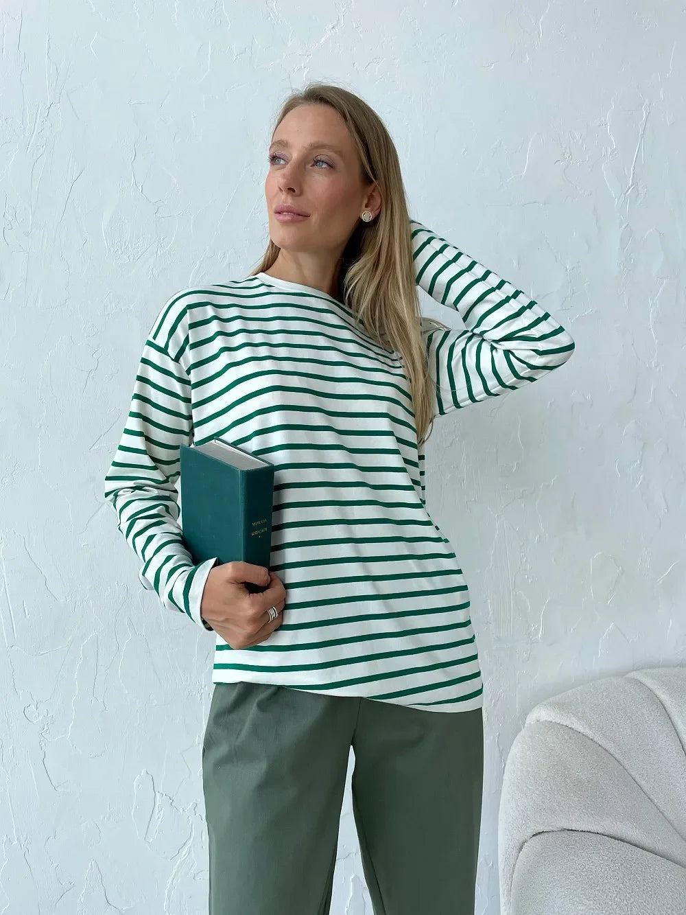 Wolfeel 2025 Summer Long Sleeve Striped T-Shirts Women Basic Casual Tops Female Cozy Loose Cotton Tees Harajuku T Shirt New
