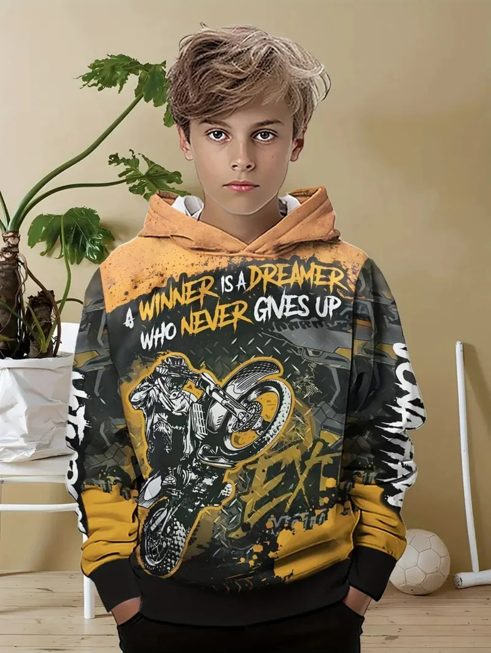 Child Sweatshirt Boys' Fashion Motocross Racing 3D Printed Casual Hoodie Long Sleeve Polyester Sport Tops Pullover Kids Clothes