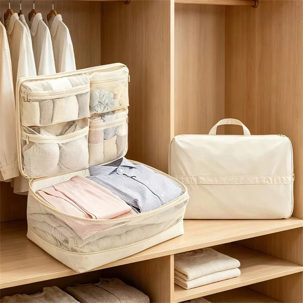Compression Packing Cubes 5-in-1 Travel Luggage Organizer Bag Portable Multi Compartment Clothes Storage Suitcase Accessories