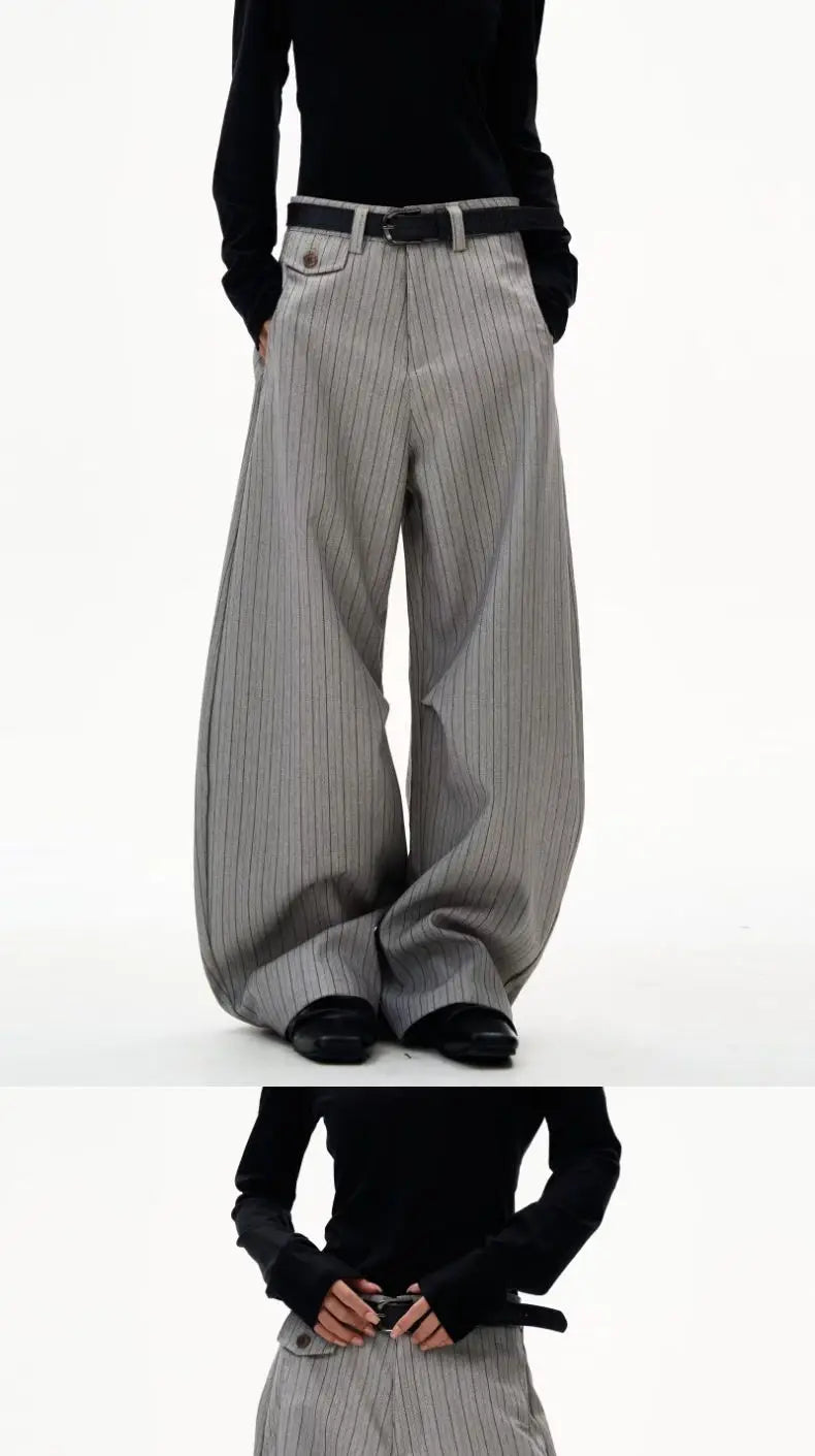 Old Money Striped Suit Pants Men Vintage Baggy Sweatpants Y2k Wide leg Casual Curved Loose Trousers Fashion Work wear