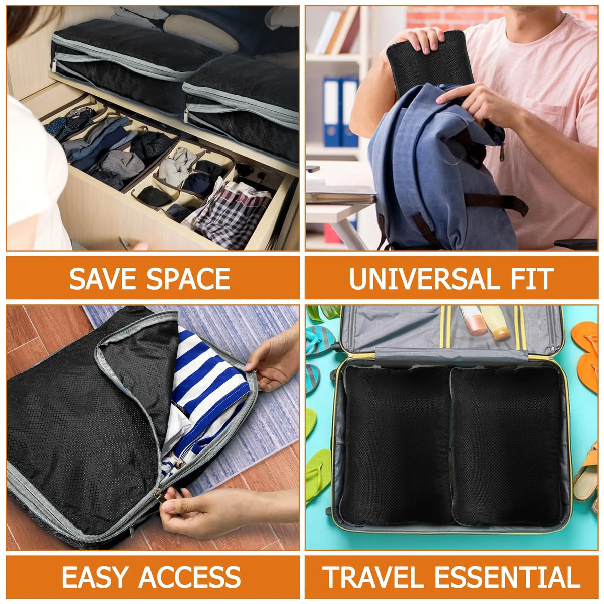 4pcs Large Capacity Travel Compression Packing Cubes Bag Portable Waterproof Suitcase Clothes Organizers For Travel Home Storage