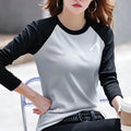 Long Sleeve T-shirt Womens Y2k Clothes Autumn Winter Harajuku Casual Tops Solid Color Stitching Elegant T-shirts for Women 2025