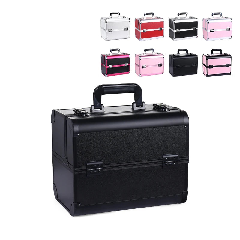 Makeup train case large portable cosmetic cases 4 trays professional makeup storage organizer box make up box
