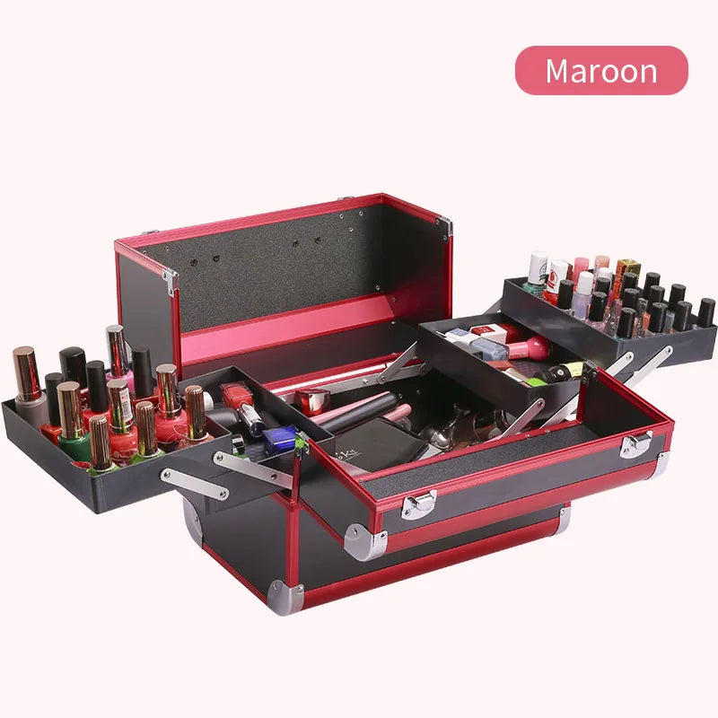Makeup train case large portable cosmetic cases 4 trays professional makeup storage organizer box make up box