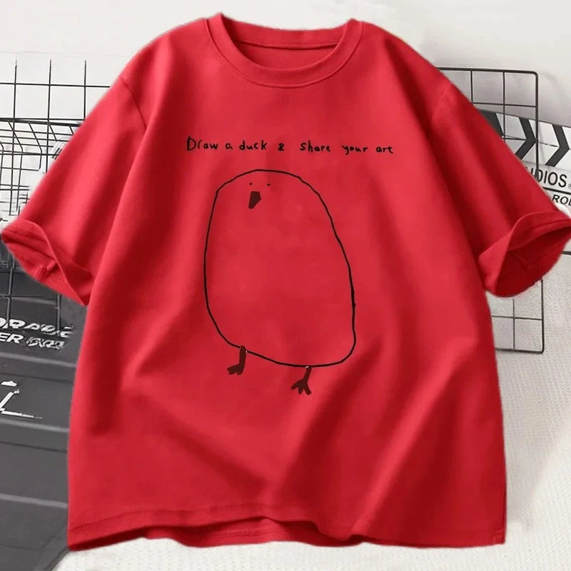 Funny Draw Duck T Shirt Women Casual Funny Printed T-shirt Summer Short Sleeve Cool Round Neck Women Clothes Tshirt Graphic Y2K