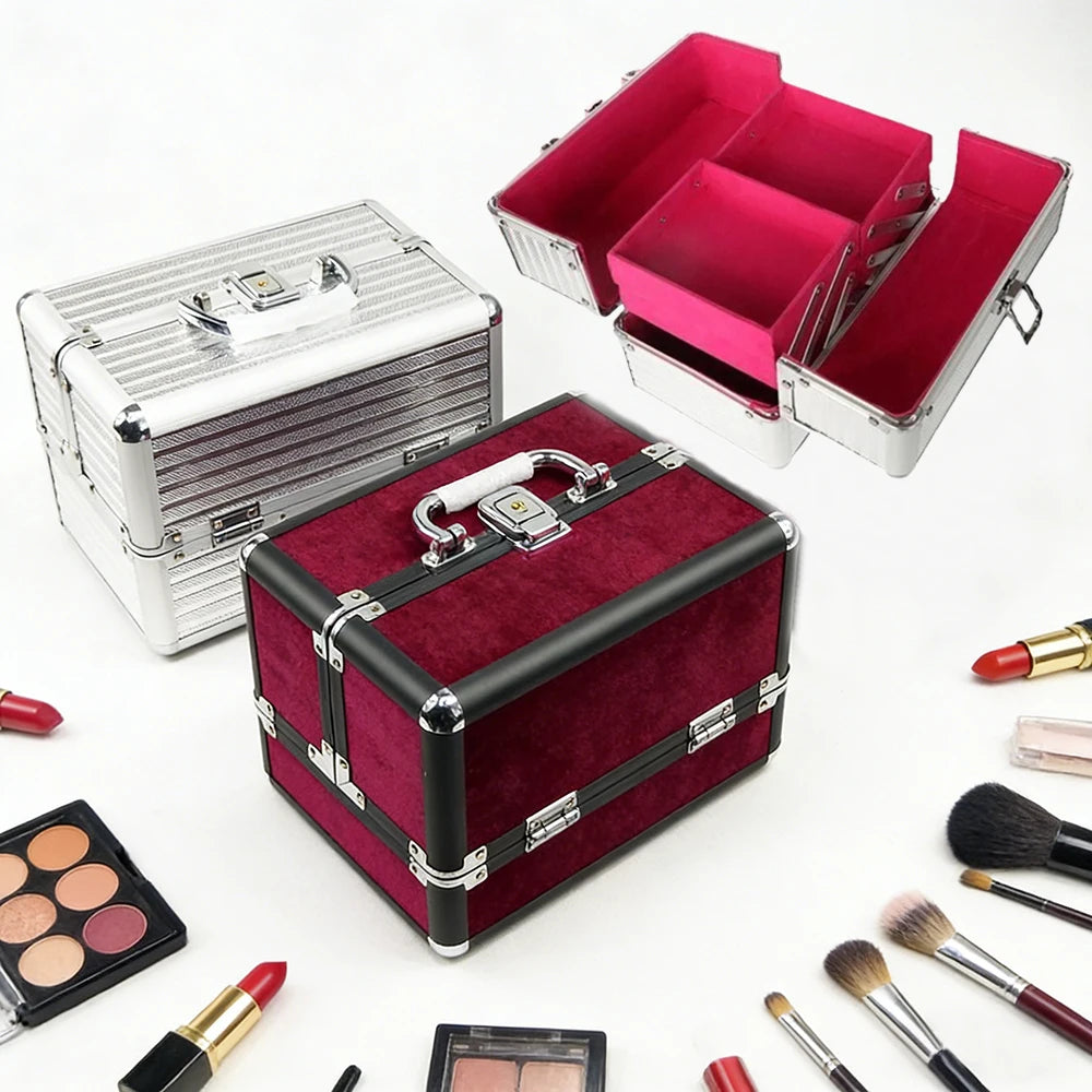 Portable Makeup Train Case Large Capacity Adjustable 4 Sliding Trays Cosmetic Case Storage Organizer for Jewelry Nails Beauty