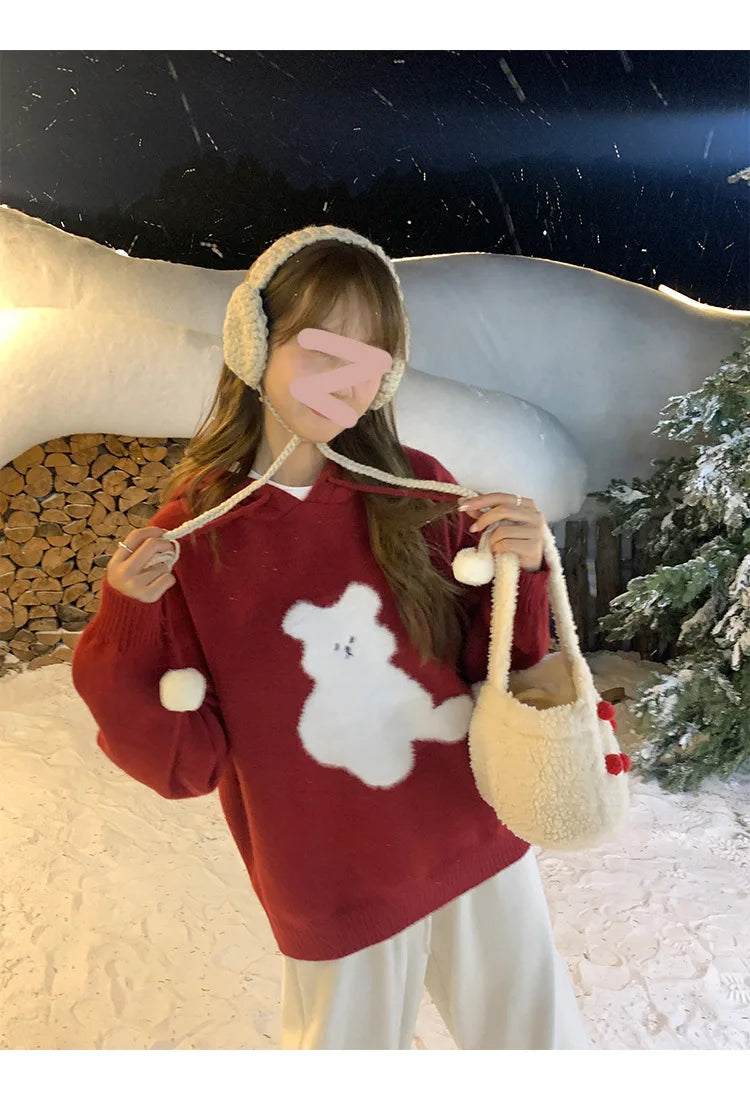 Cartoon Hooded Long Sleeve Sweater 2025 Autumn New Design Loose Top for Women