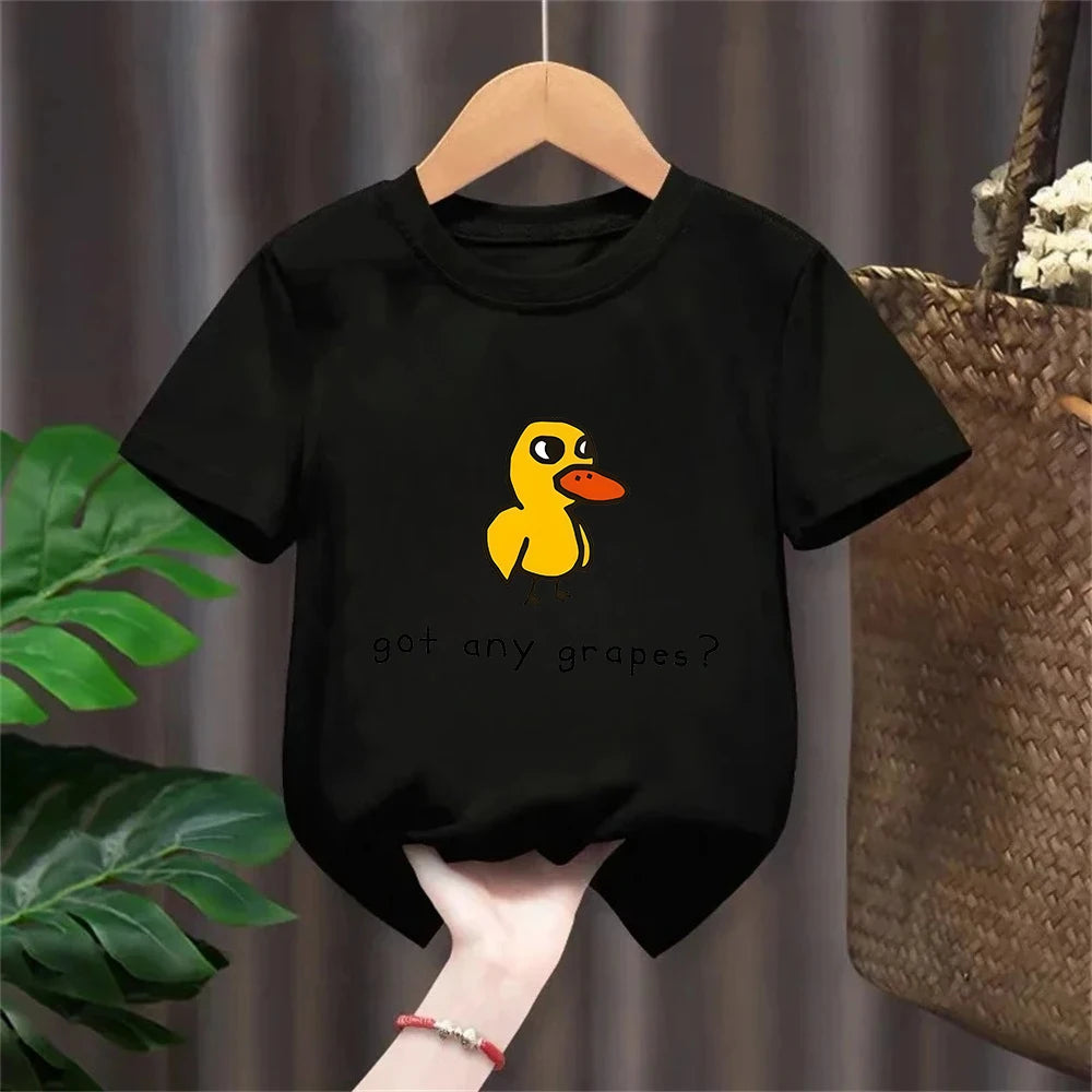 The Duck Song Got Any Grapes Printed Kids T-Shirt Summer Children's Pure Cotton Short-sleeved Casual Tops Boys and Girls Gifts
