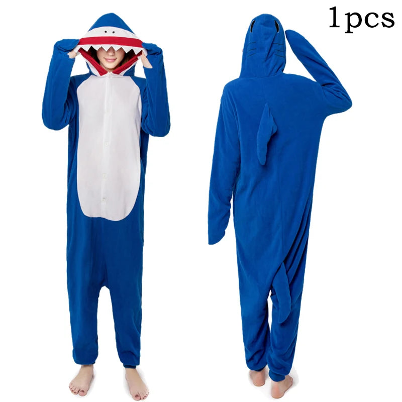 Blue Shark Onesie Pajamas Kigurumi Unicorn New Animal Men Women Adult  Cartoon Soft Halloween Party Costumes Jumpsuits Slipper