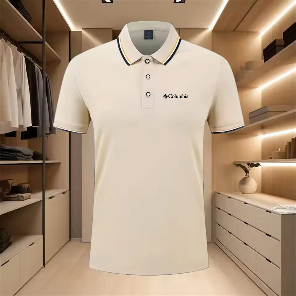 Men'S Casual Short Sleeve Polo Shirt with Print Striped Color Block Design Sporty Style Collared Golf Shirt for Summer