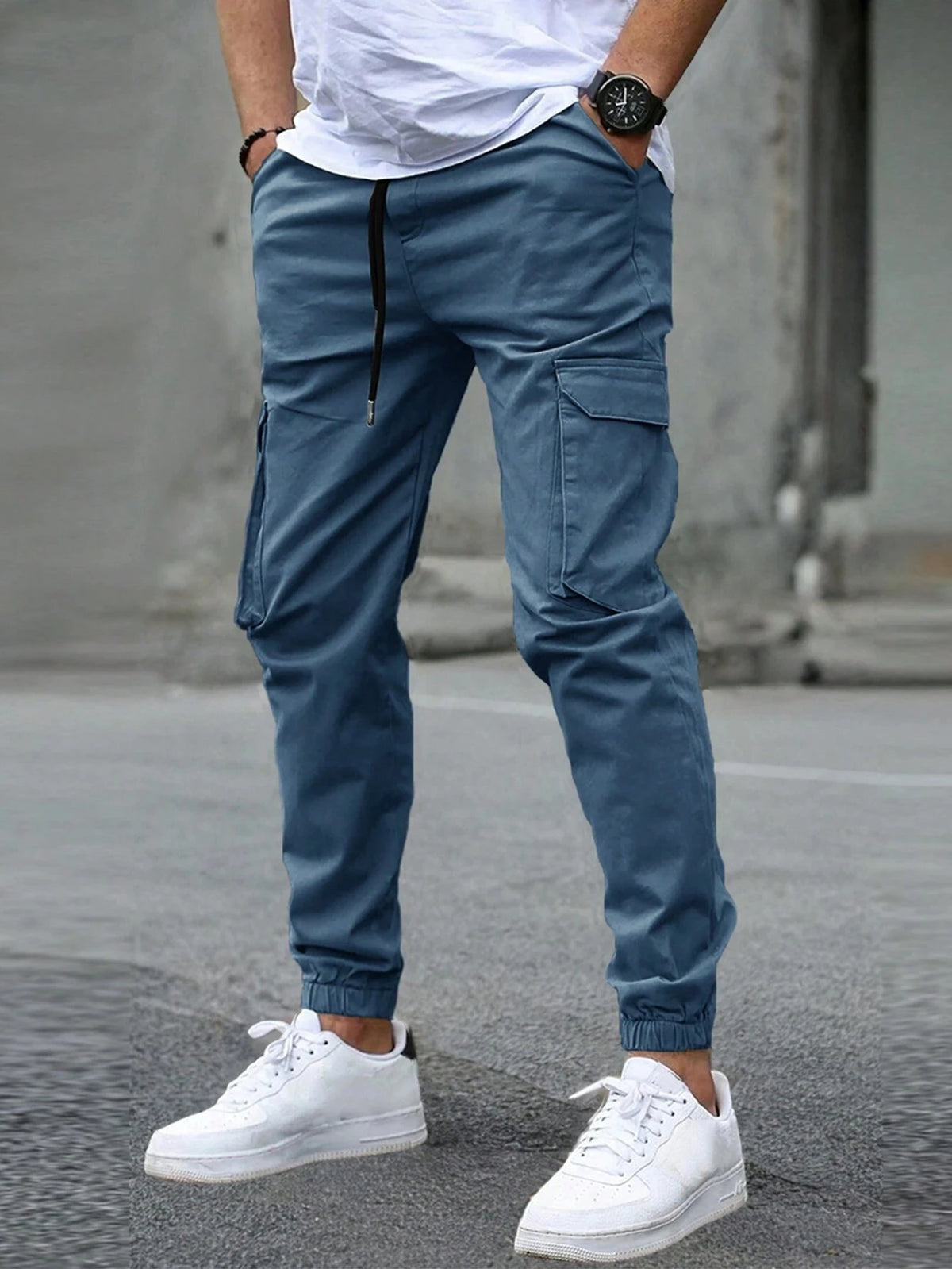 Men's Casual Cargo Pants Sweatpants Outdoor Bunched Long Trousers Autumn Multi-Pocket Durable Workwear Joggers Streetwear