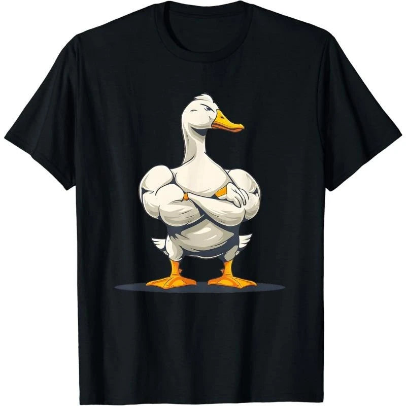 Funny Duck Fitness Black T-shirt For Men Fun Humour Text 3D Print Hip Hop Tee Shirts Summer Gym Sport Breathable Fashion Top