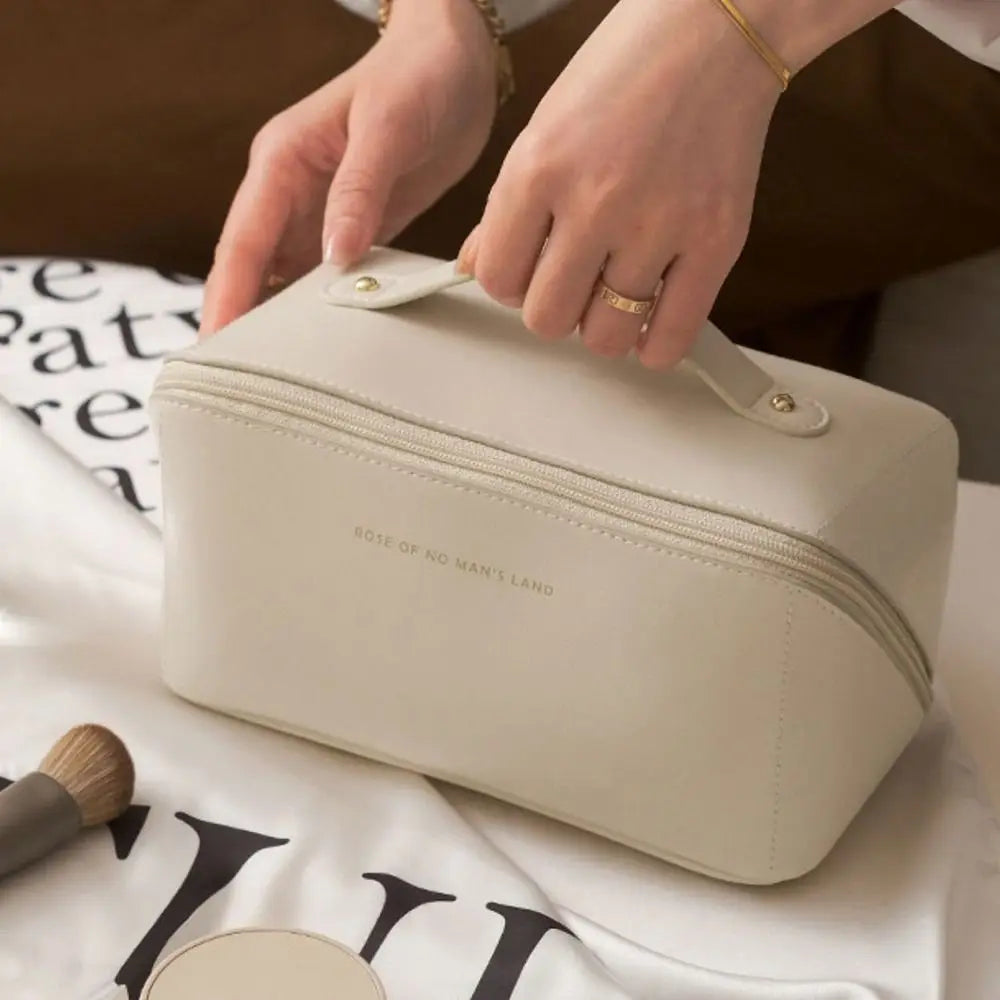 Portable Large Capacity Makeup Travel Cosmetic Bag Organizer with Brushes Slots Dividers Multifunction Storage Case
