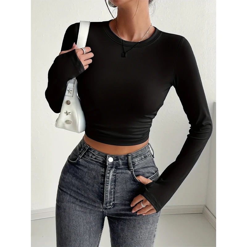 Autumn Winter Women's Long Sleeve T Shirt Slim Fit Tees Crop Tops Shirts Basic Tee Tops Workout Streetwear Y2K Fall Fashion 2025
