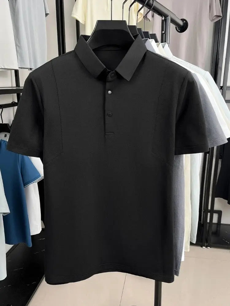 Men's Polo Shirt Short Sleeves Casual Patchwork Mesh Breathable Lightweight Button T-shirt Thin Solid Business Sporty T Shirt