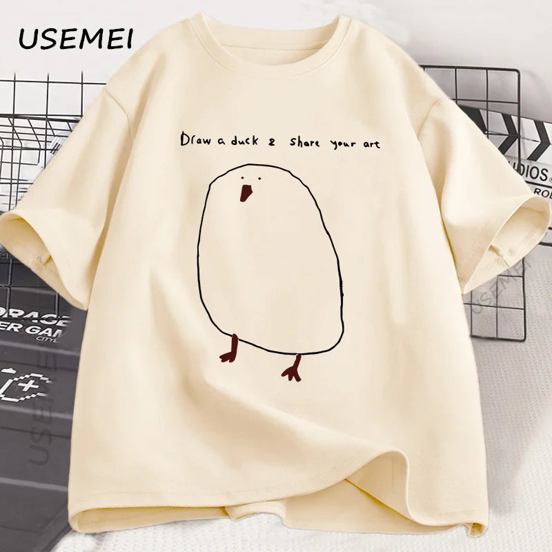 Funny Draw Duck T Shirt Men Women Cotton Casual Funny Printed T-shirt Summer Short Sleeve Cool Round Neck Mens Clothes Tshirt
