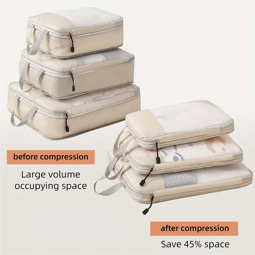 3-piece travel compression packing cube, travel bag luggage organizer travel essentials carry-on luggage compression cube