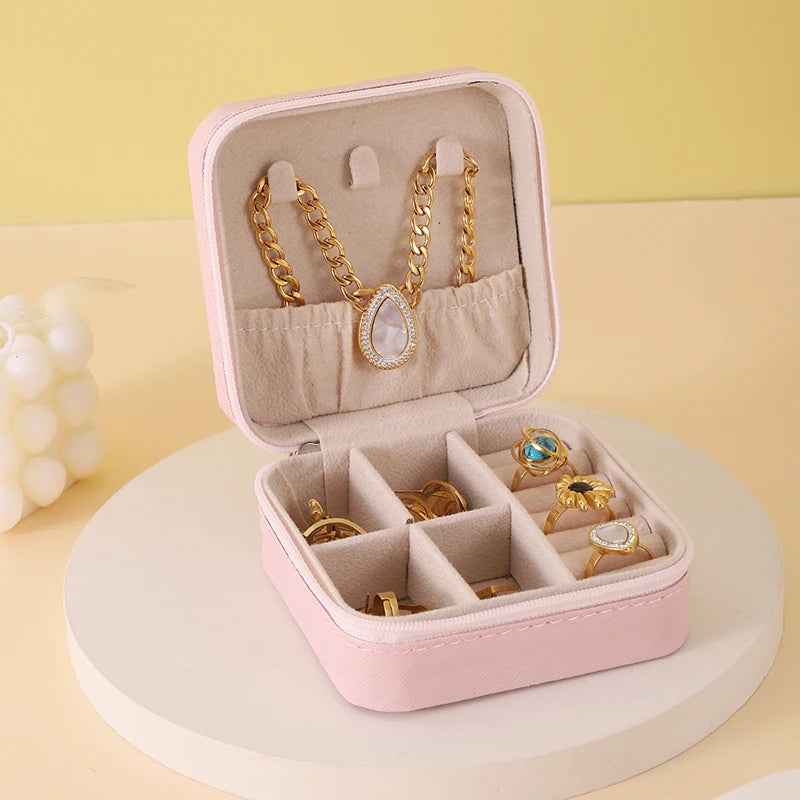 Portable Jewelry Storage Box Travel Organizer Jewelry Case Leather Storage Earrings Necklace Ring Jewelry Organizer Display