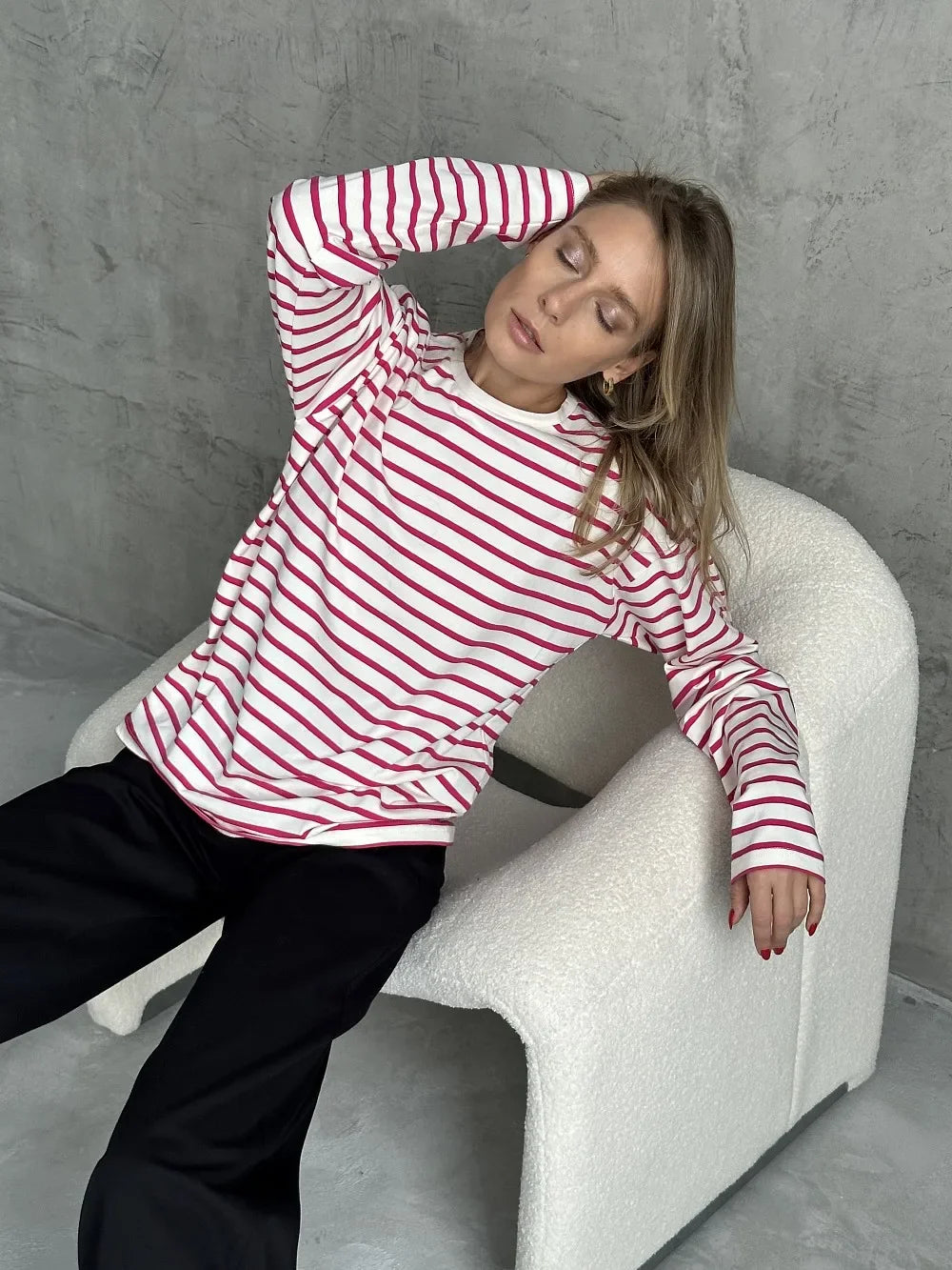 Wolfeel 2025 Summer Long Sleeve Striped T-Shirts Women Basic Casual Tops Female Cozy Loose Cotton Tees Harajuku T Shirt New
