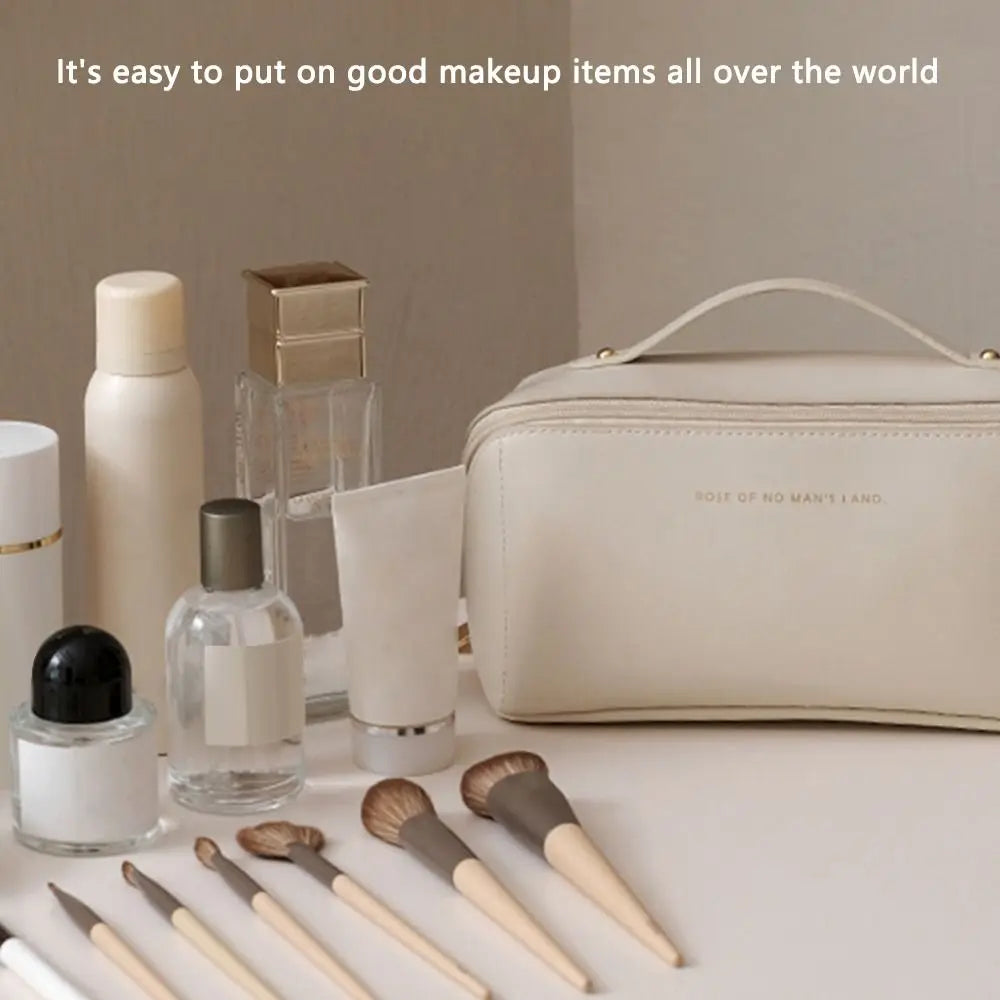 Portable Large Capacity Makeup Travel Cosmetic Bag Organizer with Brushes Slots Dividers Multifunction Storage Case
